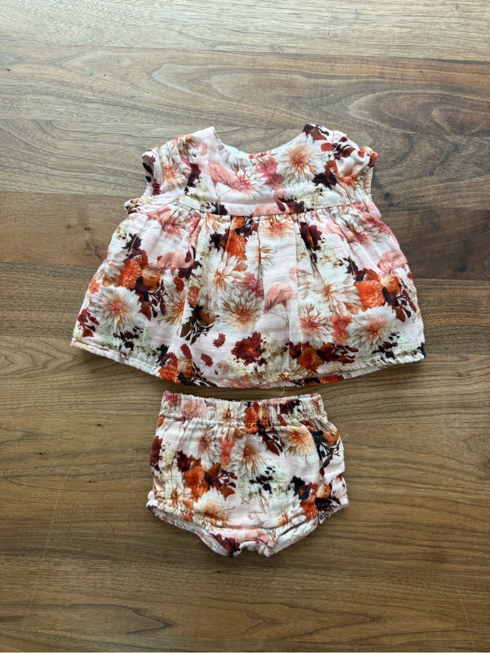 Phoenix and the Fox Baby Flamingo Floral Gauze Muslin Blouse Bloomers SET 6-12M
